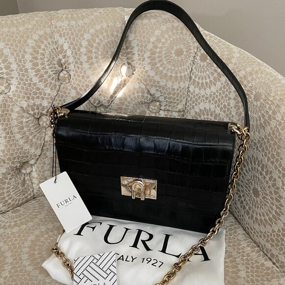 Furla Croco Embossed Leather 1927 S Crossbody Bag - Picture 1 of 5